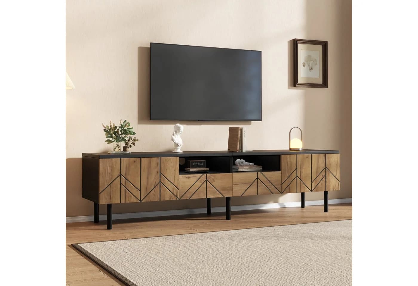 KLAM HOME Lowboard TV-Schrank Schwarz-Holzoptik mit Schubladen & Türen - Bild 4