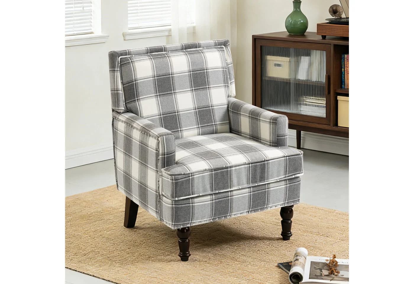 KLAM HOME Loungesessel Retro Sessel Blau-Weiß Streifen Baumwoll-Leinen - Bild 2