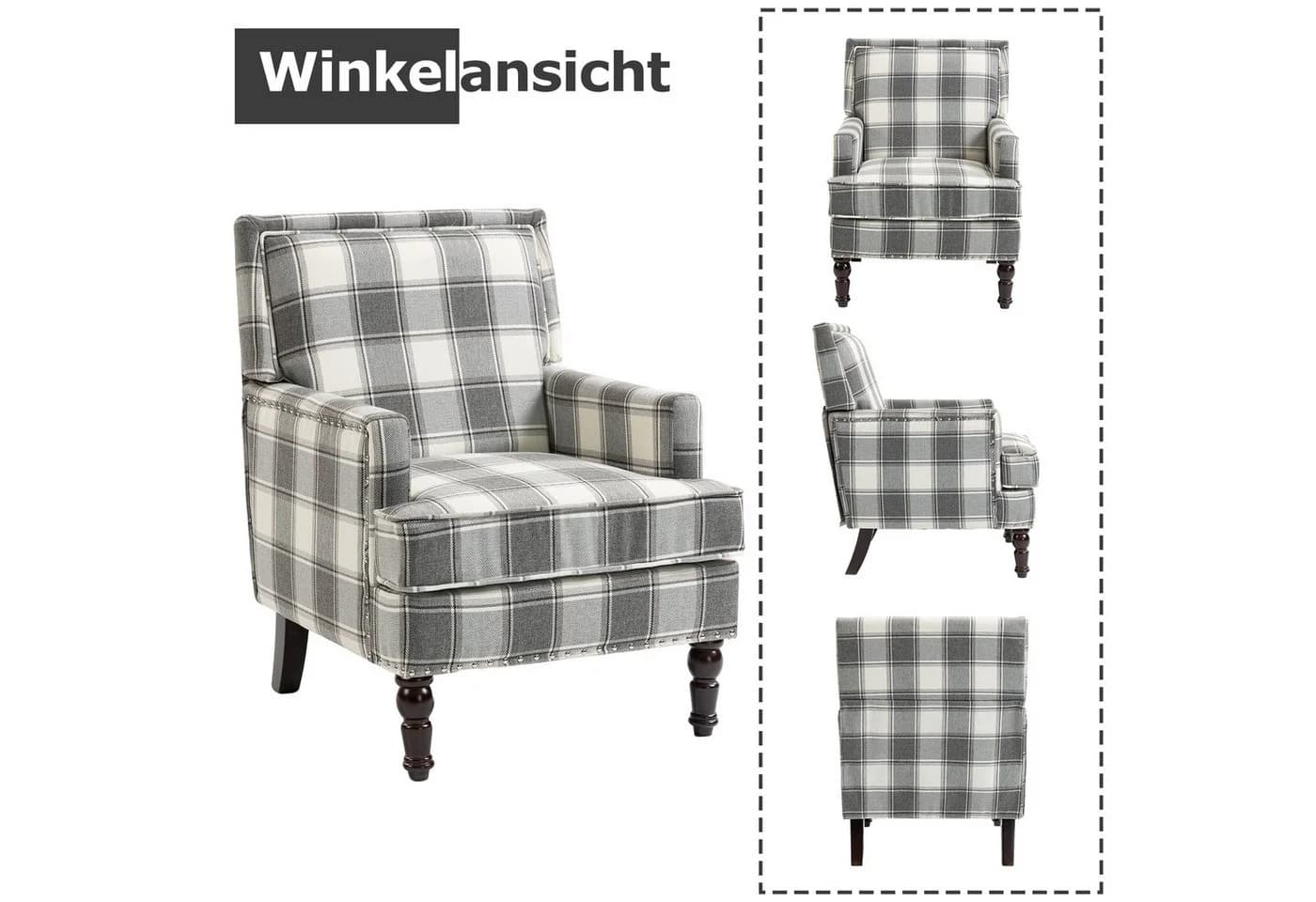 KLAM HOME Loungesessel Retro Sessel Blau-Weiß Streifen Baumwoll-Leinen - Bild 4