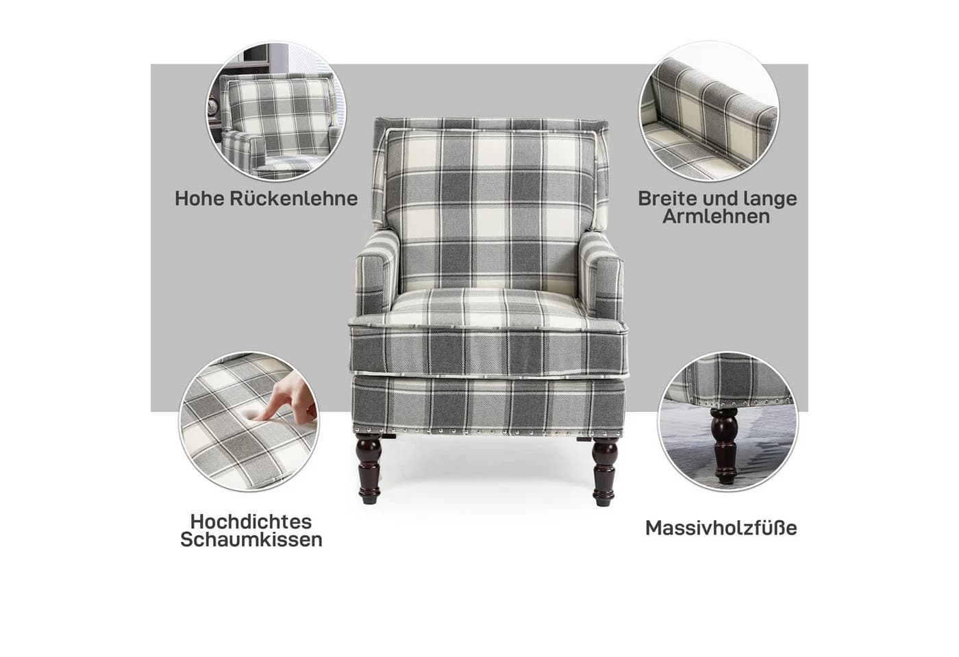 KLAM HOME Loungesessel Retro Sessel Blau-Weiß Streifen Baumwoll-Leinen - Bild 5