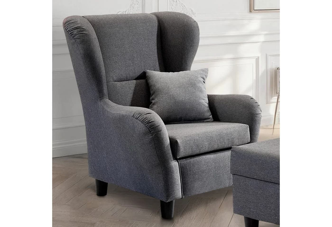 luma-home Ohrensessel 18001 Grau Lesesessel mit Hocker - Bild 3