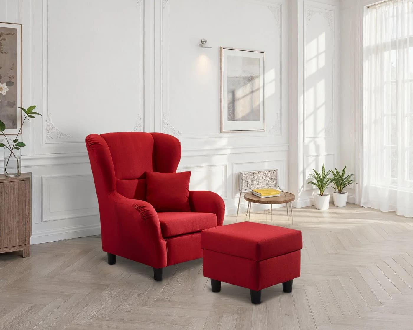 luma-home Ohrensessel 18002 Lesesessel Rot Echtholzfüße