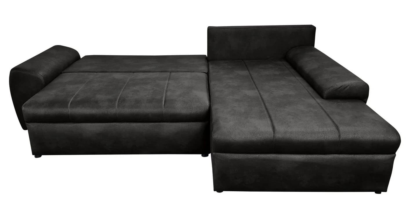 luma-home Ecksofa 18013 Bettfunktion 266x186 cm Vintage Schwarz