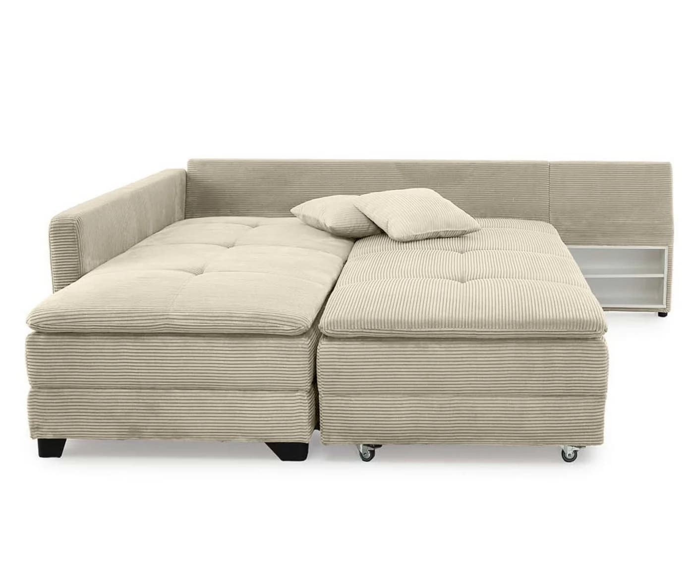 luma-home Ecksofa 15161 Dauerschläfer-Doppelbett Beige Grau