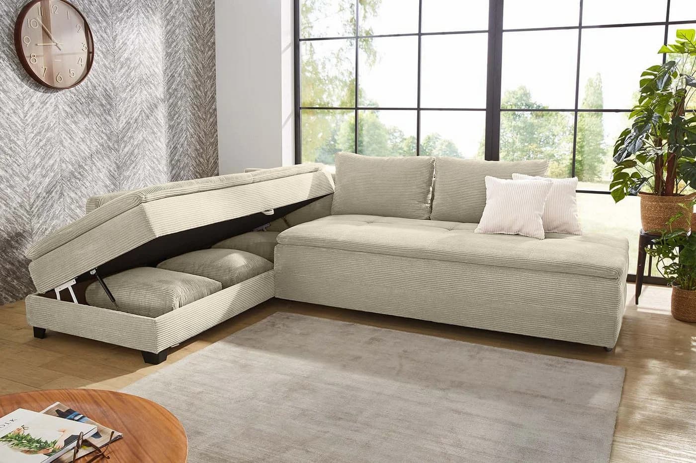luma-home Ecksofa 15161 Dauerschläfer-Doppelbett Beige Grau - Bild 4