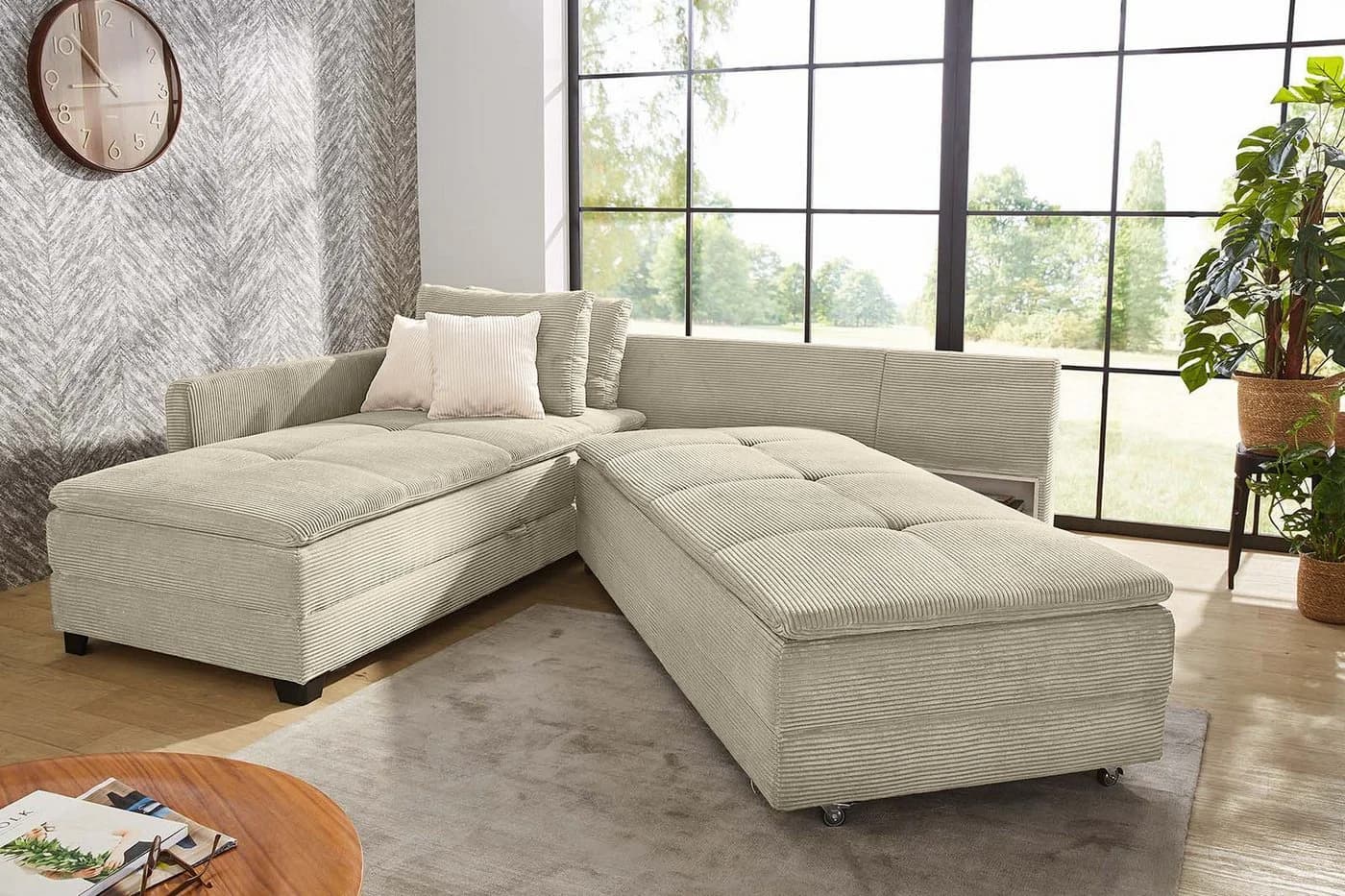 luma-home Ecksofa 15161 Dauerschläfer-Doppelbett Beige Grau - Bild 5