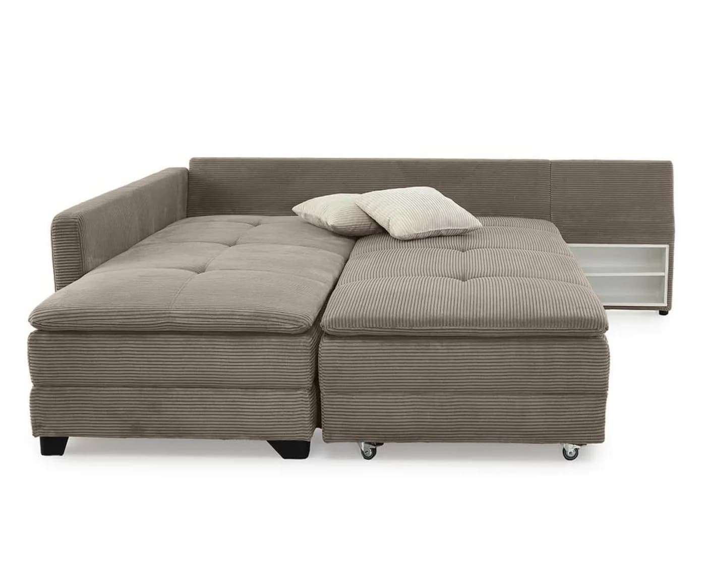 luma-home Ecksofa 15162 Doppelbett Braun Cord