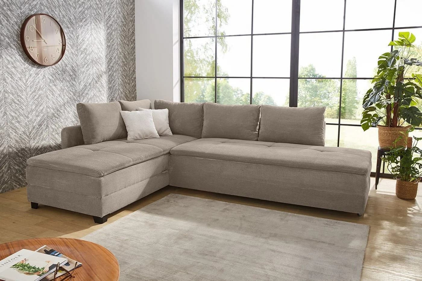 luma-home Ecksofa 15162 Doppelbett Braun Cord - Bild 3