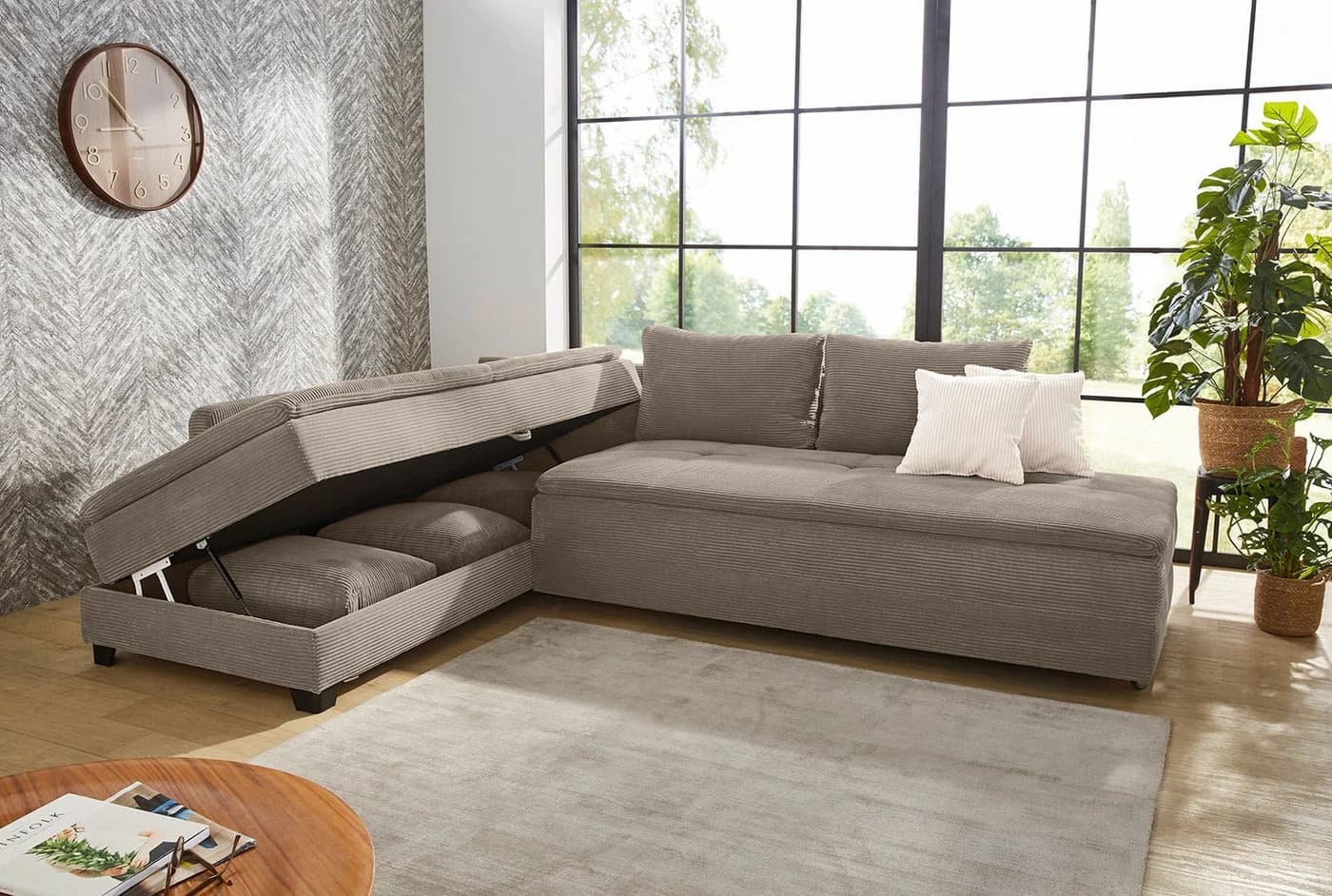 luma-home Ecksofa 15162 Doppelbett Braun Cord - Bild 4