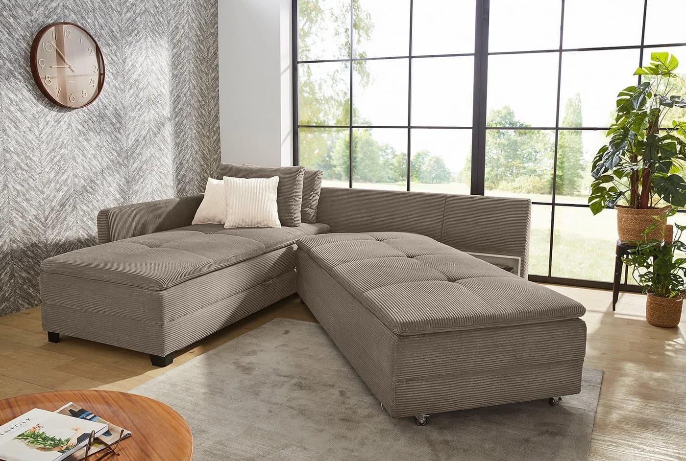 luma-home Ecksofa 15162 Doppelbett Braun Cord - Bild 5