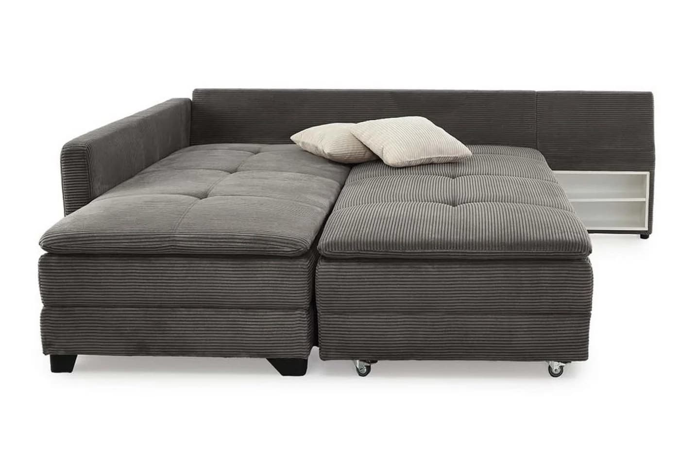 luma-home Ecksofa 15163 Dauerschläfer Doppelbett Grau Cord