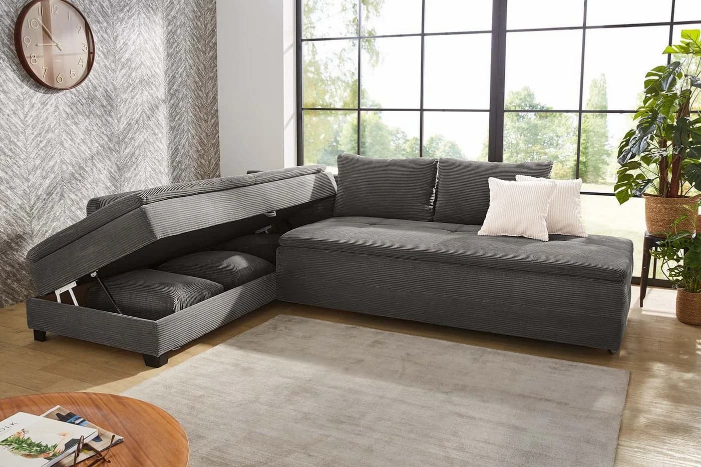 luma-home Ecksofa 15163 Dauerschläfer Doppelbett Grau Cord - Bild 4