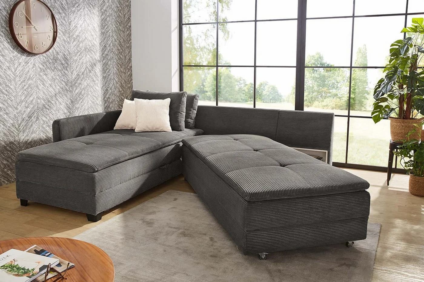 luma-home Ecksofa 15163 Dauerschläfer Doppelbett Grau Cord - Bild 5