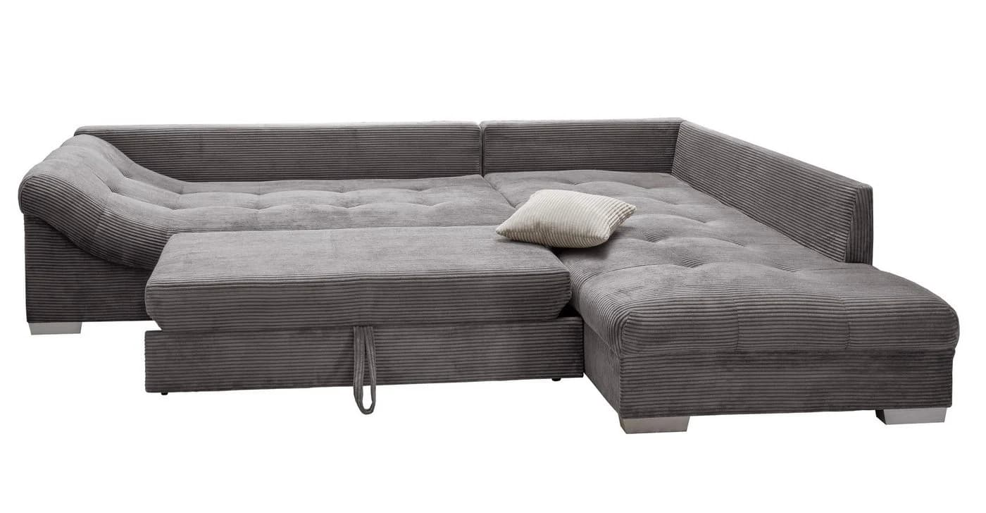 luma-home Ecksofa 17201 Grau Cord mit Bettfunktion