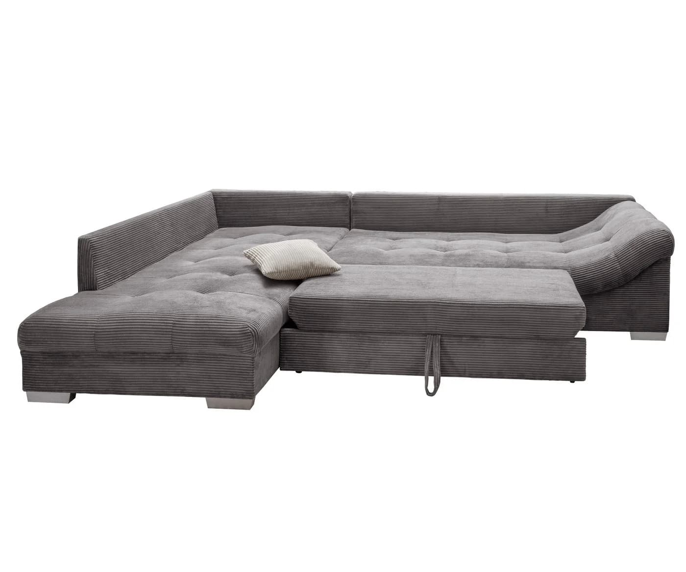 luma-home Ecksofa Cord Grau mit Bettfunktion