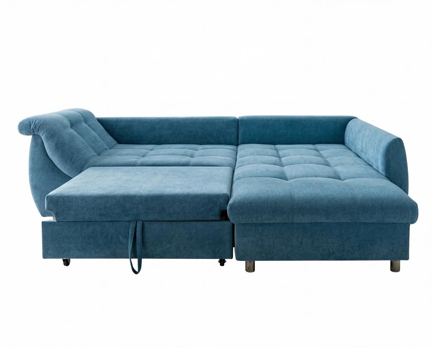 luma-home Ecksofa 17107 mit Bettfunktion, Ottomane rechts, Wellenunterfederung, Mikrofaser Blau