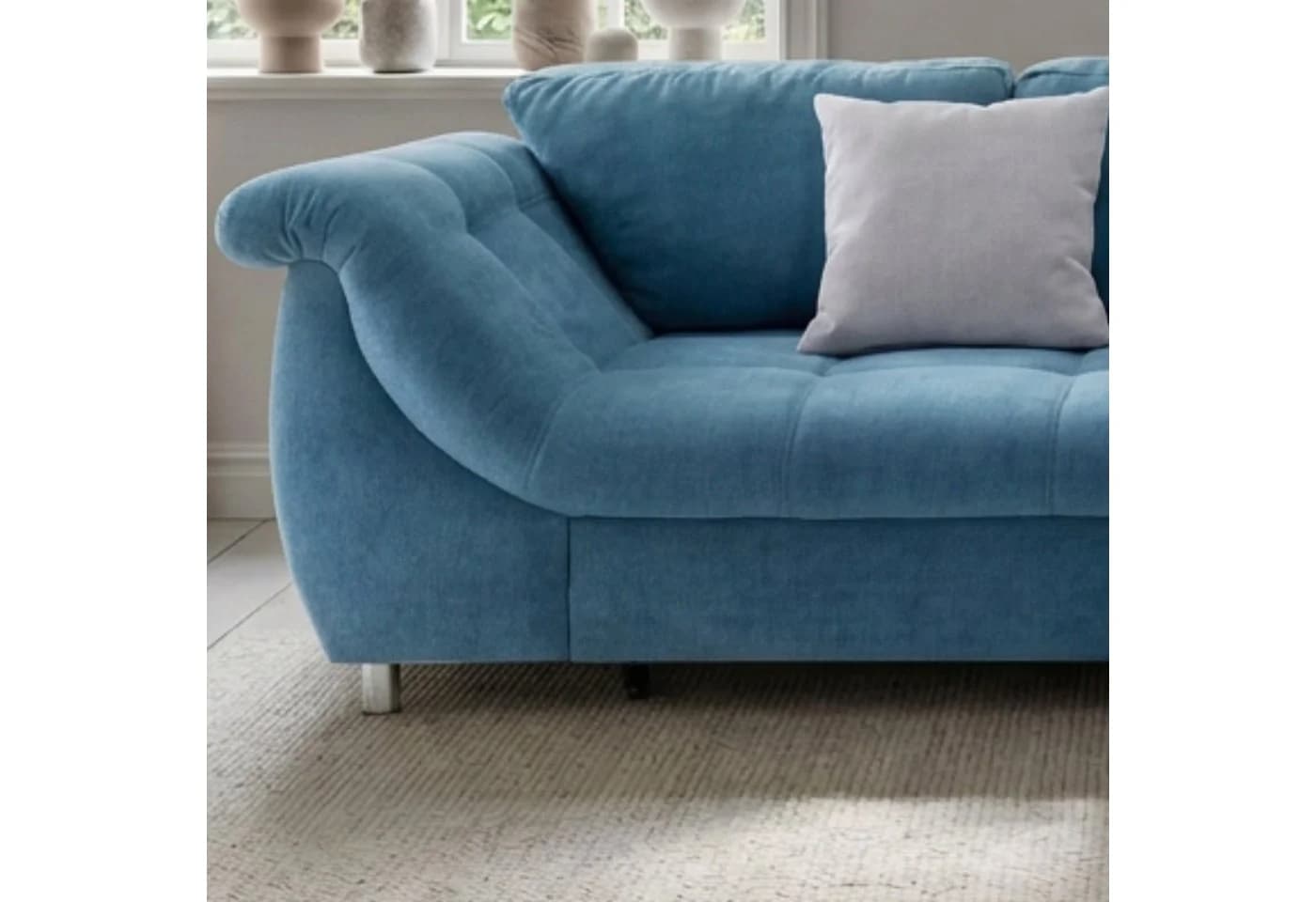luma-home Ecksofa 17107 mit Bettfunktion, Ottomane rechts, Wellenunterfederung, Mikrofaser Blau - Bild 5