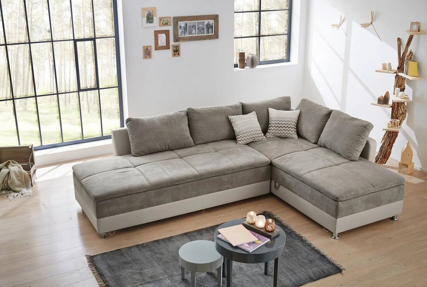 luma-home Ecksofa 15101 Doppelbett Grau Braun/Kunstleder Beige - Bild 3
