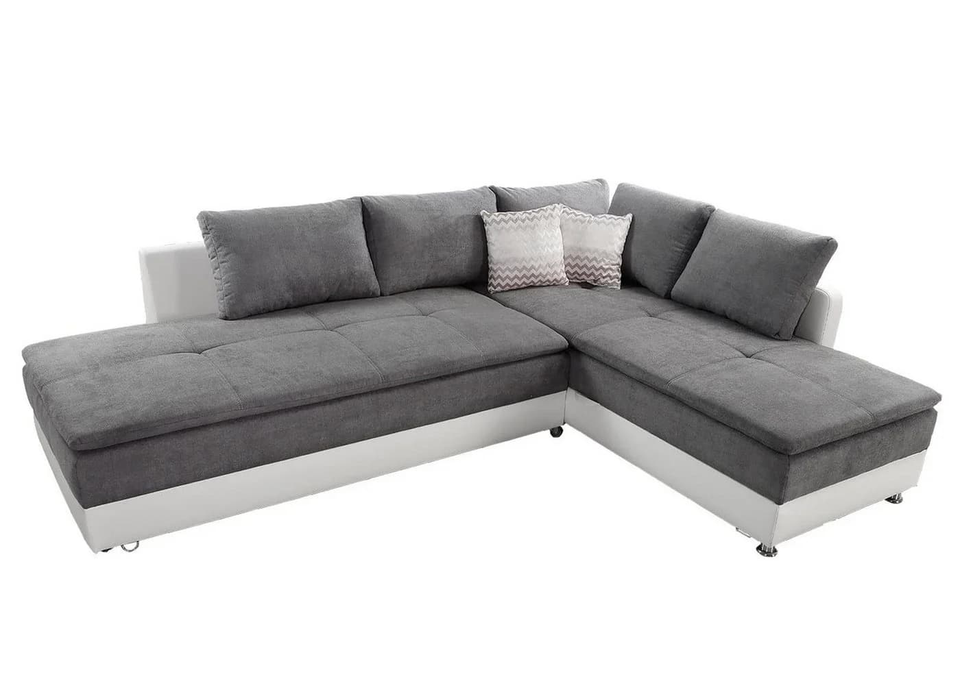luma-home Ecksofa 15103 Doppelbett Hell-Grau/Kunstleder Weiß - Bild 2