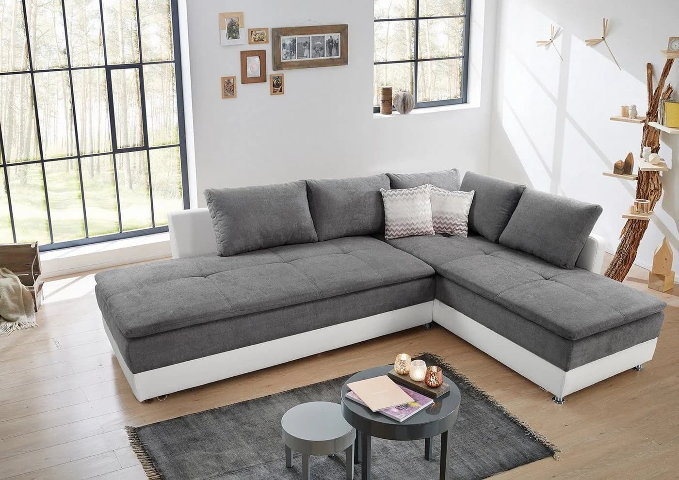luma-home Ecksofa 15103 Doppelbett Hell-Grau/Kunstleder Weiß - Bild 3