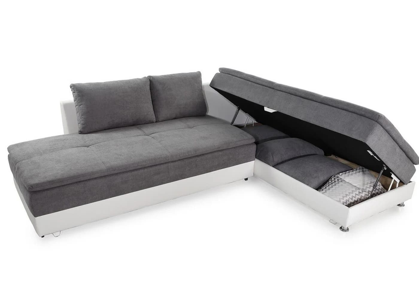 luma-home Ecksofa 15103 Doppelbett Hell-Grau/Kunstleder Weiß - Bild 4