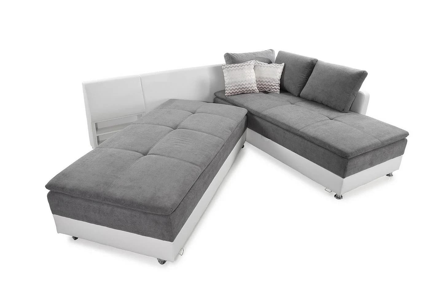 luma-home Ecksofa 15103 Doppelbett Hell-Grau/Kunstleder Weiß - Bild 5