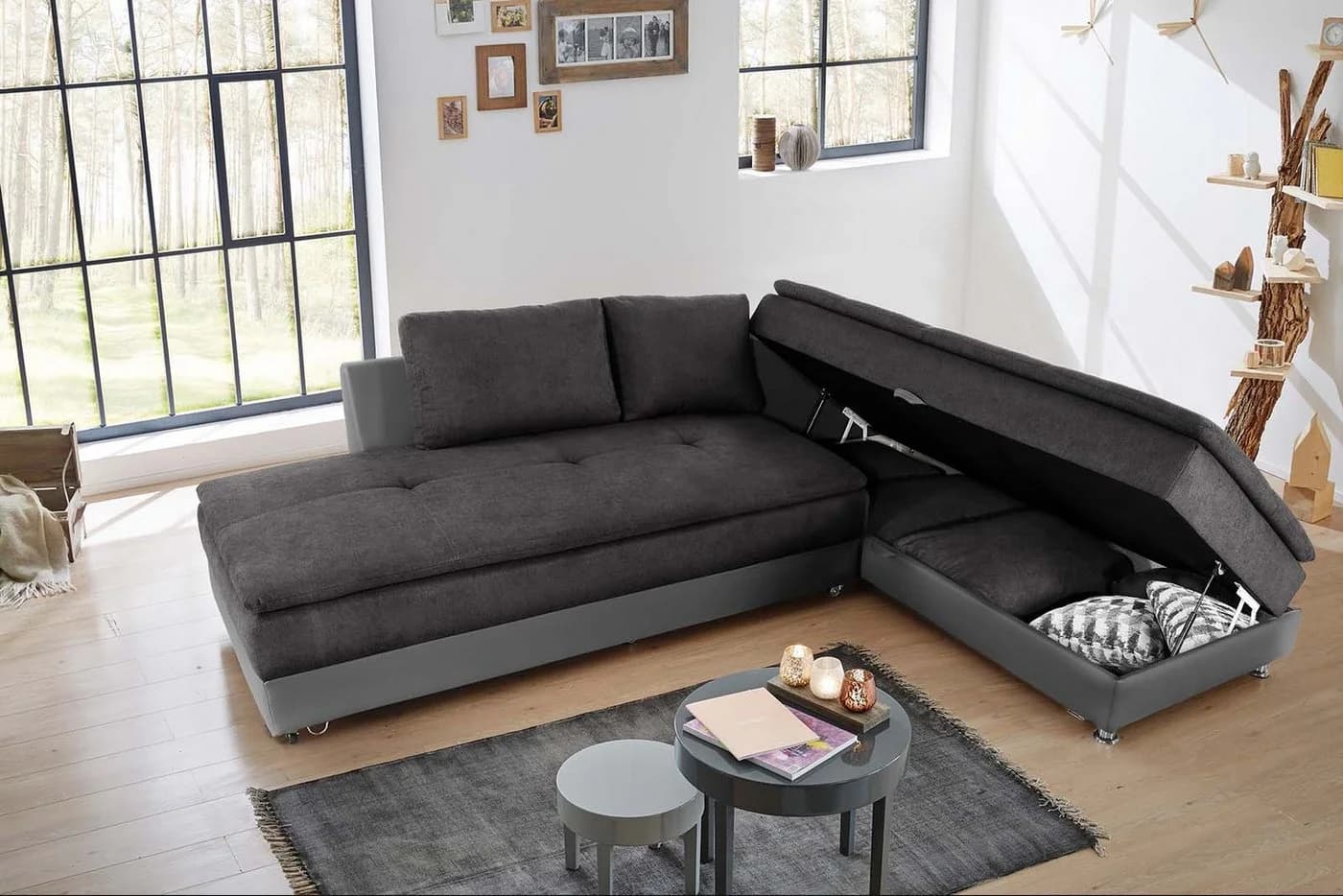 luma-home Ecksofa 15105 Doppelbett 306x223 cm Mikrofaser Anthrazit - Bild 4