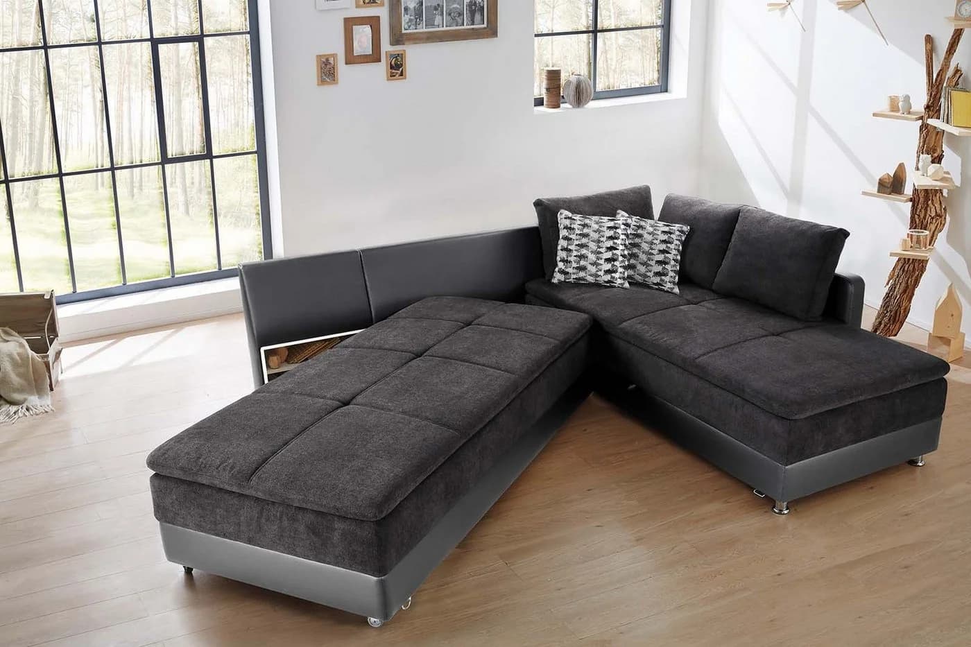 luma-home Ecksofa 15105 Doppelbett 306x223 cm Mikrofaser Anthrazit - Bild 5