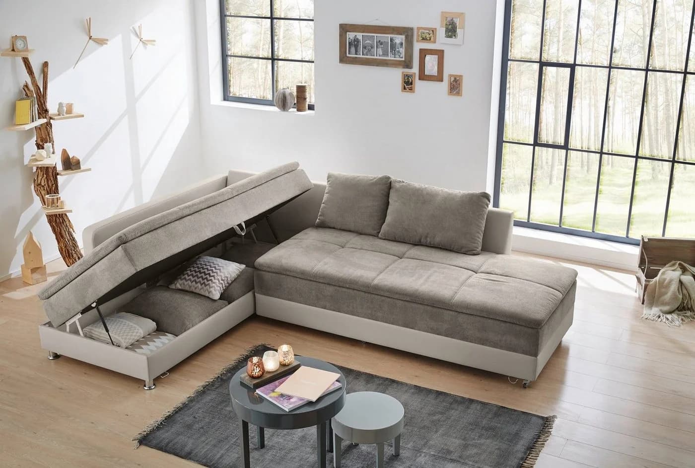 luma-home Ecksofa 15102 Dauerschläfer Doppelbett Grau Braun/Kunstleder Beige - Bild 4