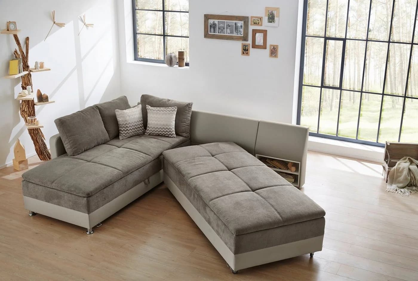 luma-home Ecksofa 15102 Dauerschläfer Doppelbett Grau Braun/Kunstleder Beige - Bild 5