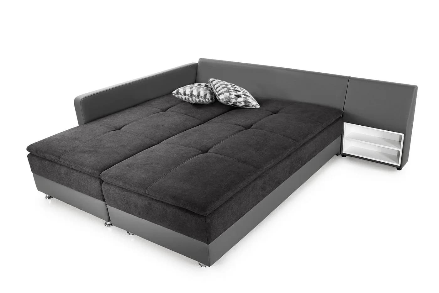 luma-home Ecksofa 15106 Doppelbett Grau Mikrofaser Kunstleder