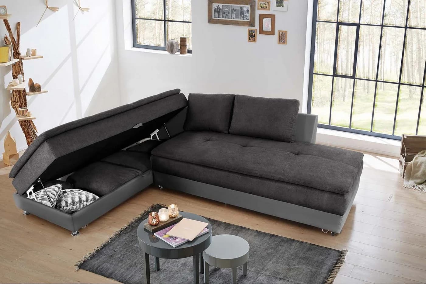 luma-home Ecksofa 15106 Doppelbett Grau Mikrofaser Kunstleder - Bild 4