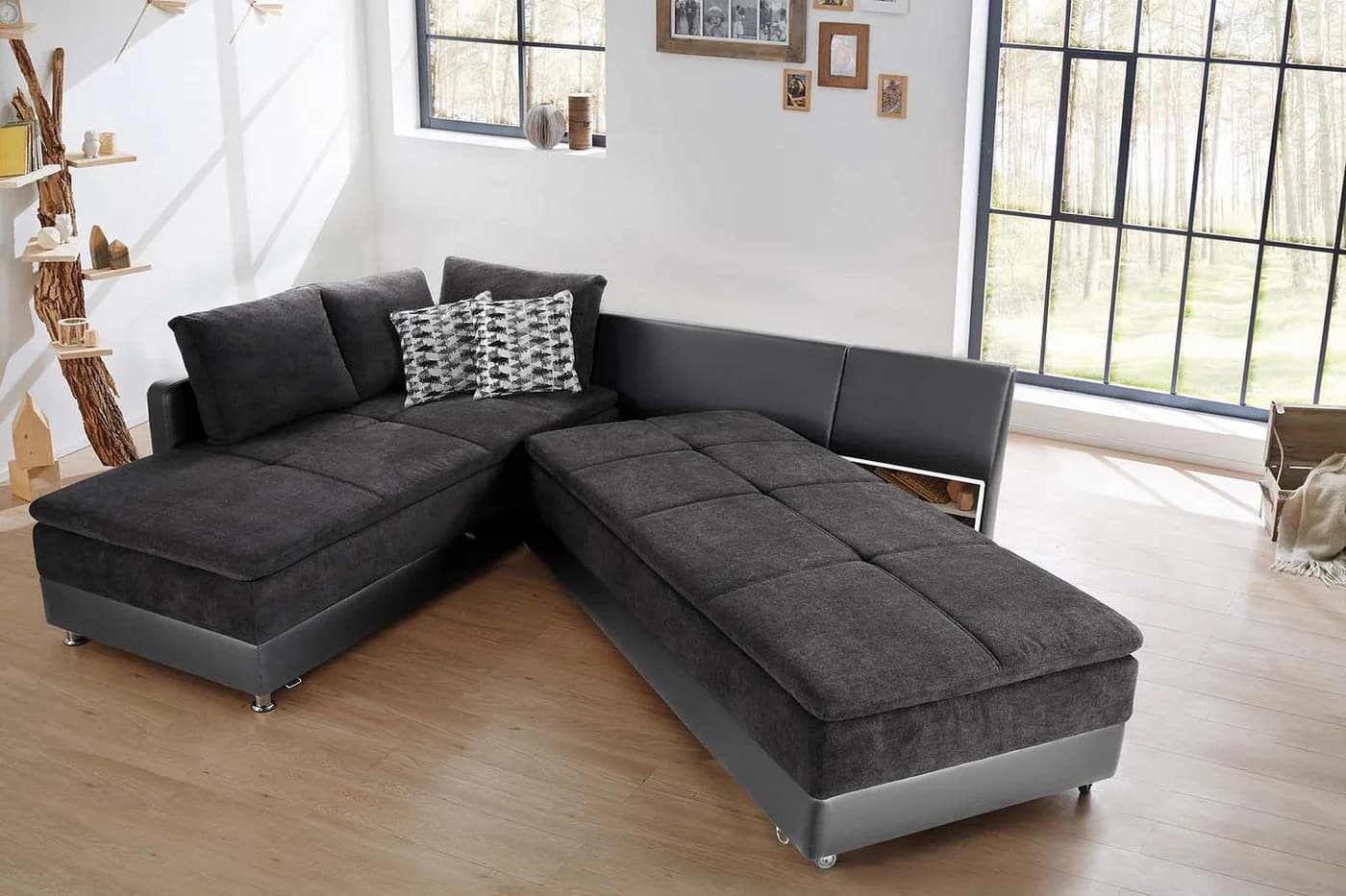 luma-home Ecksofa 15106 Doppelbett Grau Mikrofaser Kunstleder - Bild 5