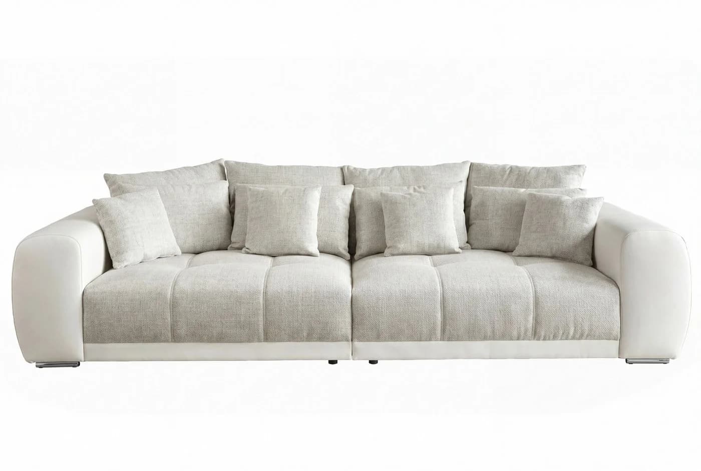 luma-home Big-Sofa 15113 XXL-Couch Kunstleder Weiß/Web-Strukturstoff Grau Beige - Bild 2