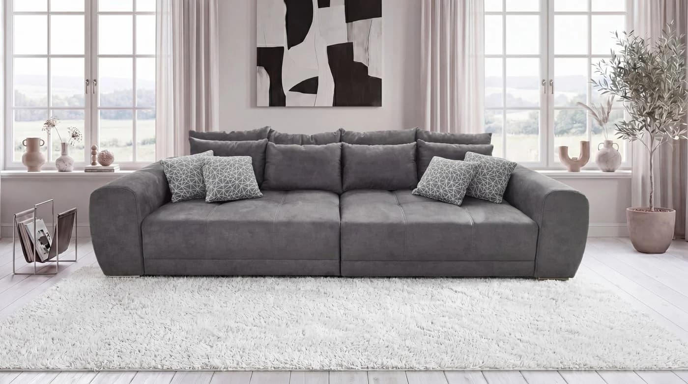 luma-home Big-Sofa 15114 XXL-Couch Grau Federkernpolsterung