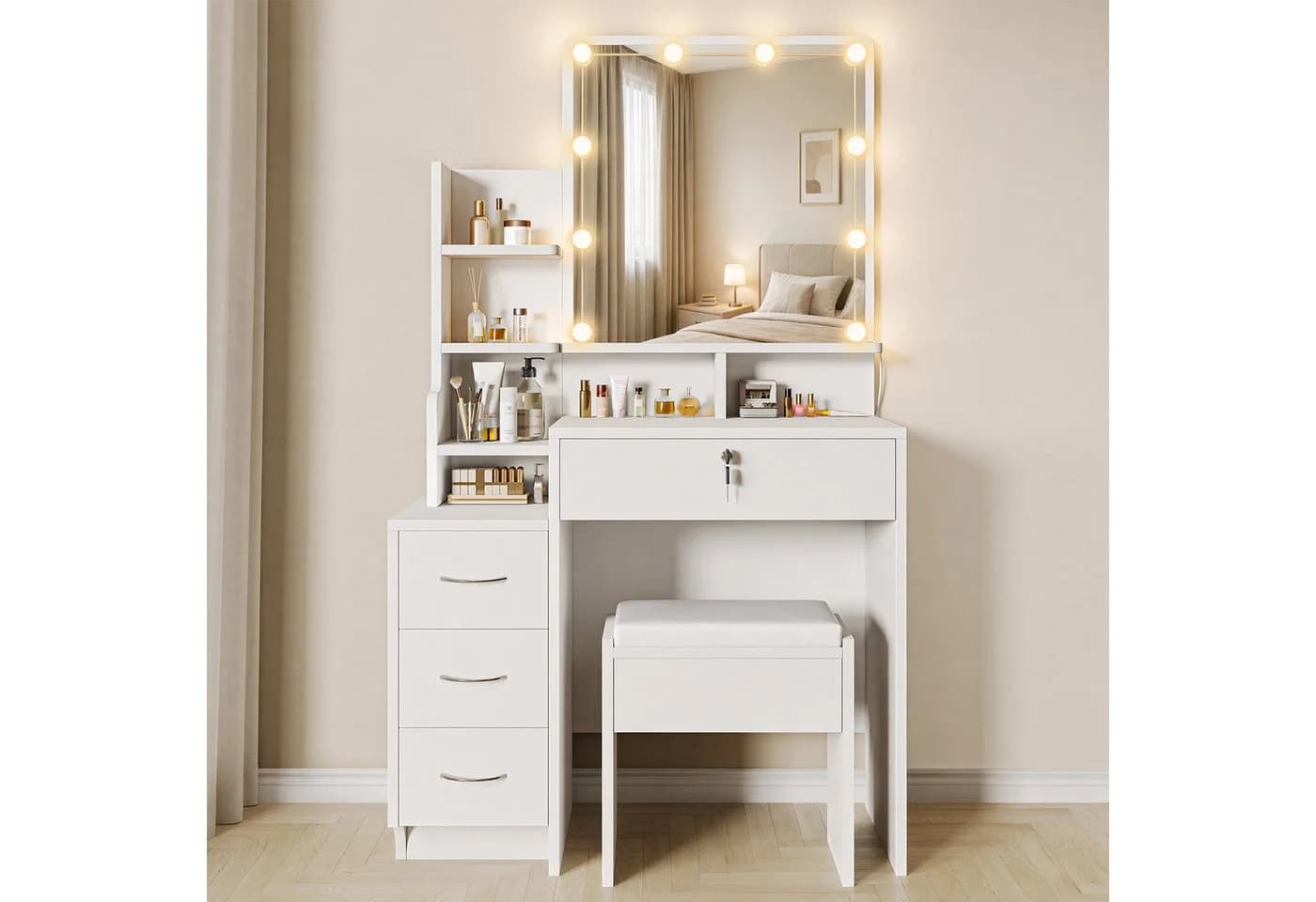 Dripex Schminktisch Weiß mit LED und Hocker - Bild 2