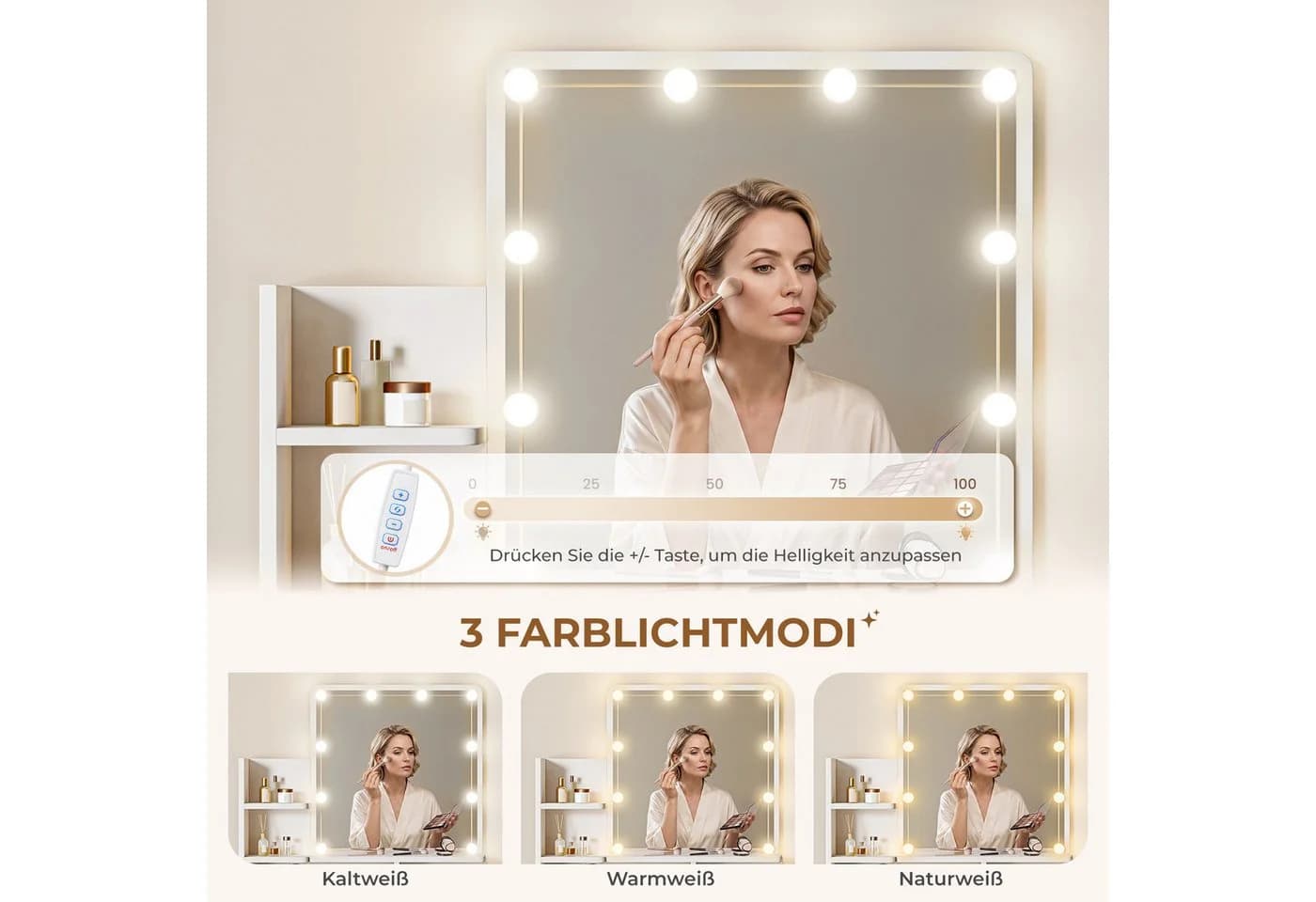 Dripex Schminktisch Weiß mit LED und Hocker - Bild 3