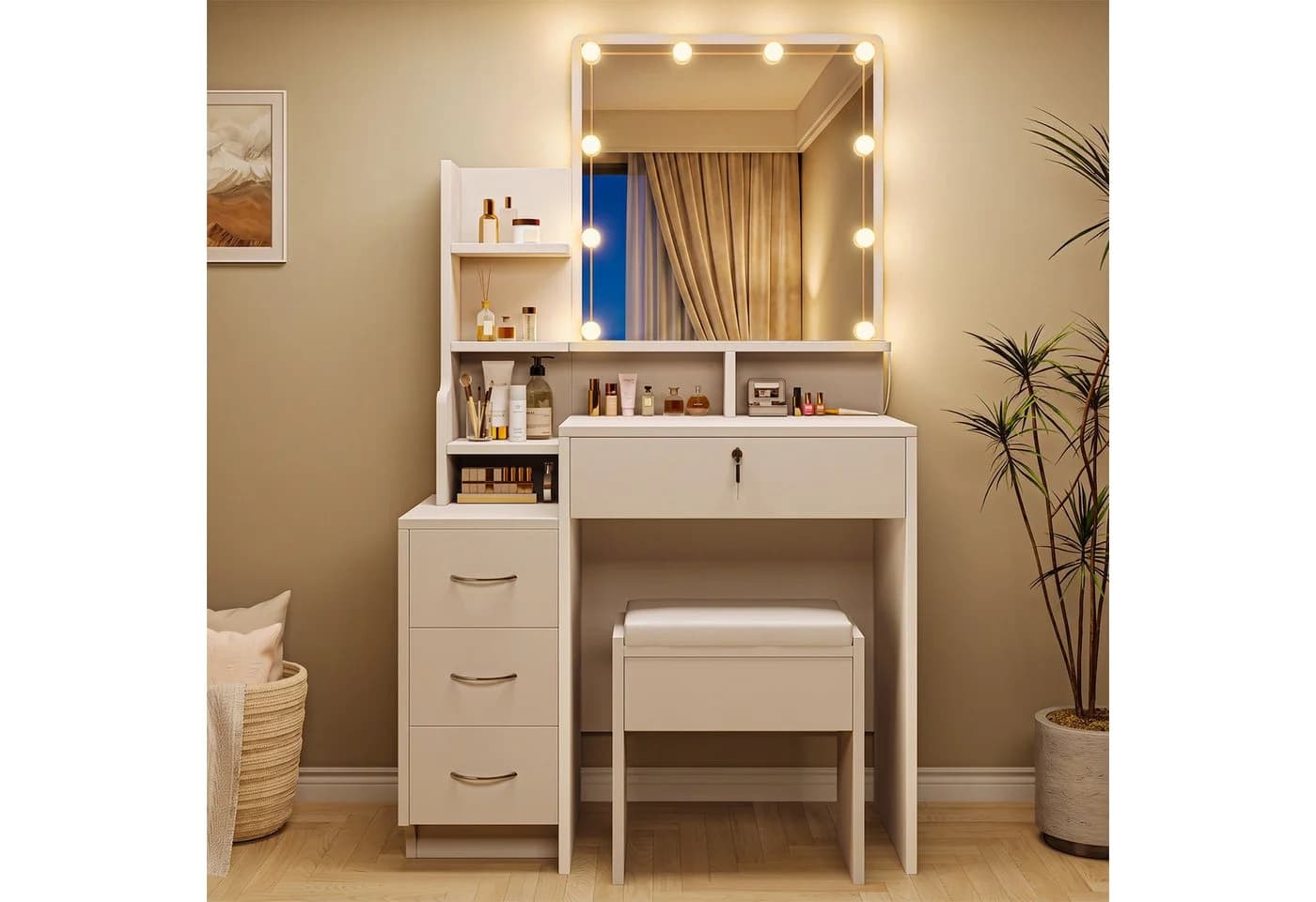 Dripex Schminktisch Weiß mit LED und Hocker - Bild 5