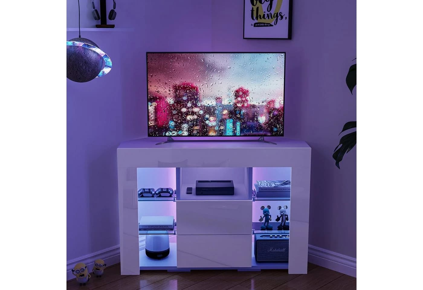 Dripex TV Eckschrank Fernsehtisch Hochglanz Weiß 100x40x68 cm - Bild 5