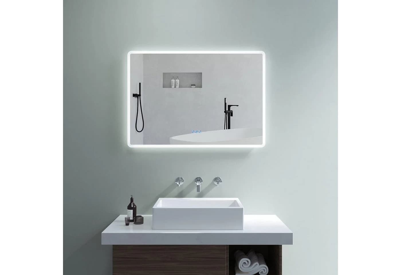 AQUABATOS LED Badspiegel mit Beleuchtung, Dimmbar, Antibeschlag, Silber - Bild 2