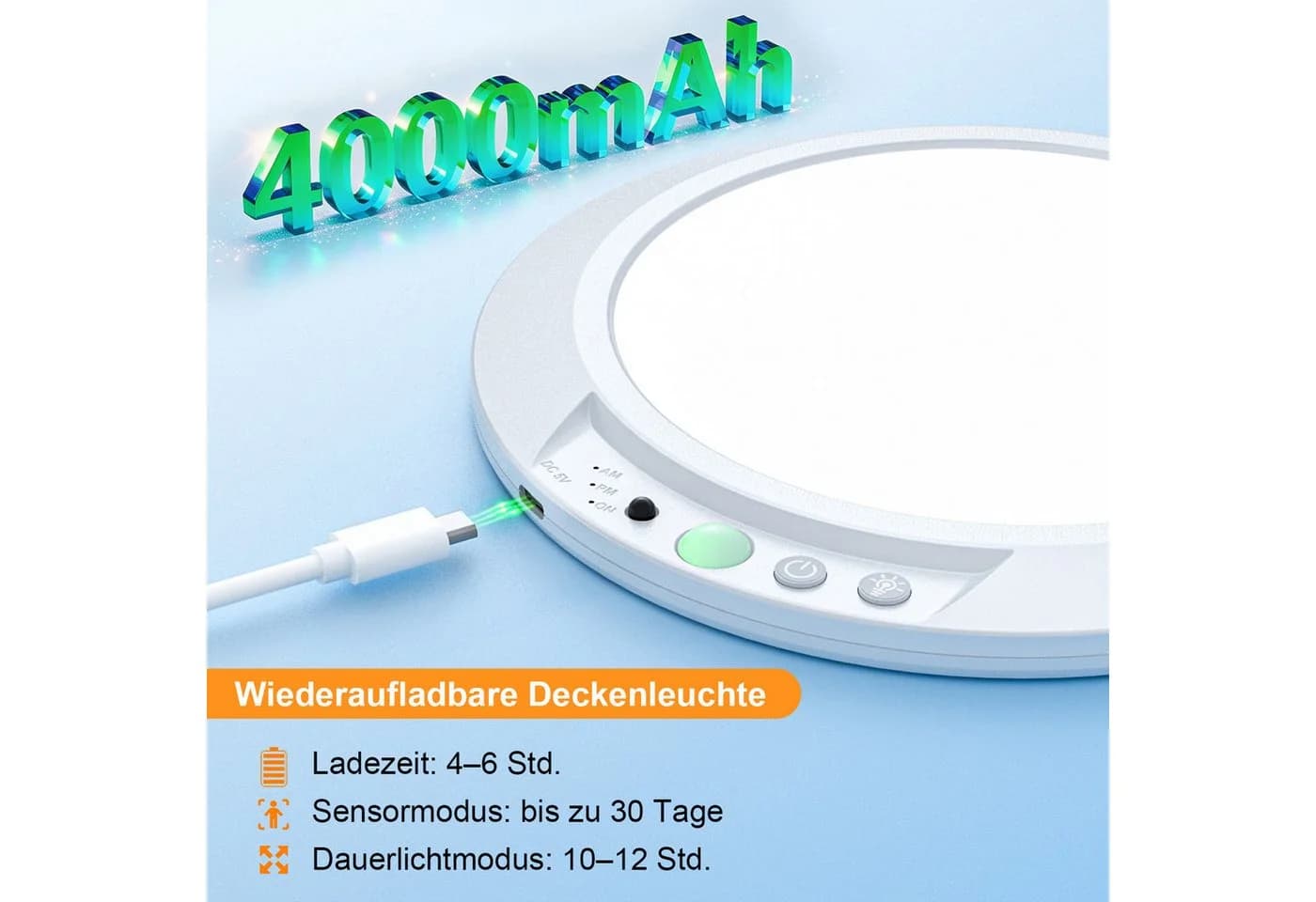 skelo LED Deckenleuchte 19CM Akku mit Bewegungsmelder 3CCT Dimmbar - Bild 3