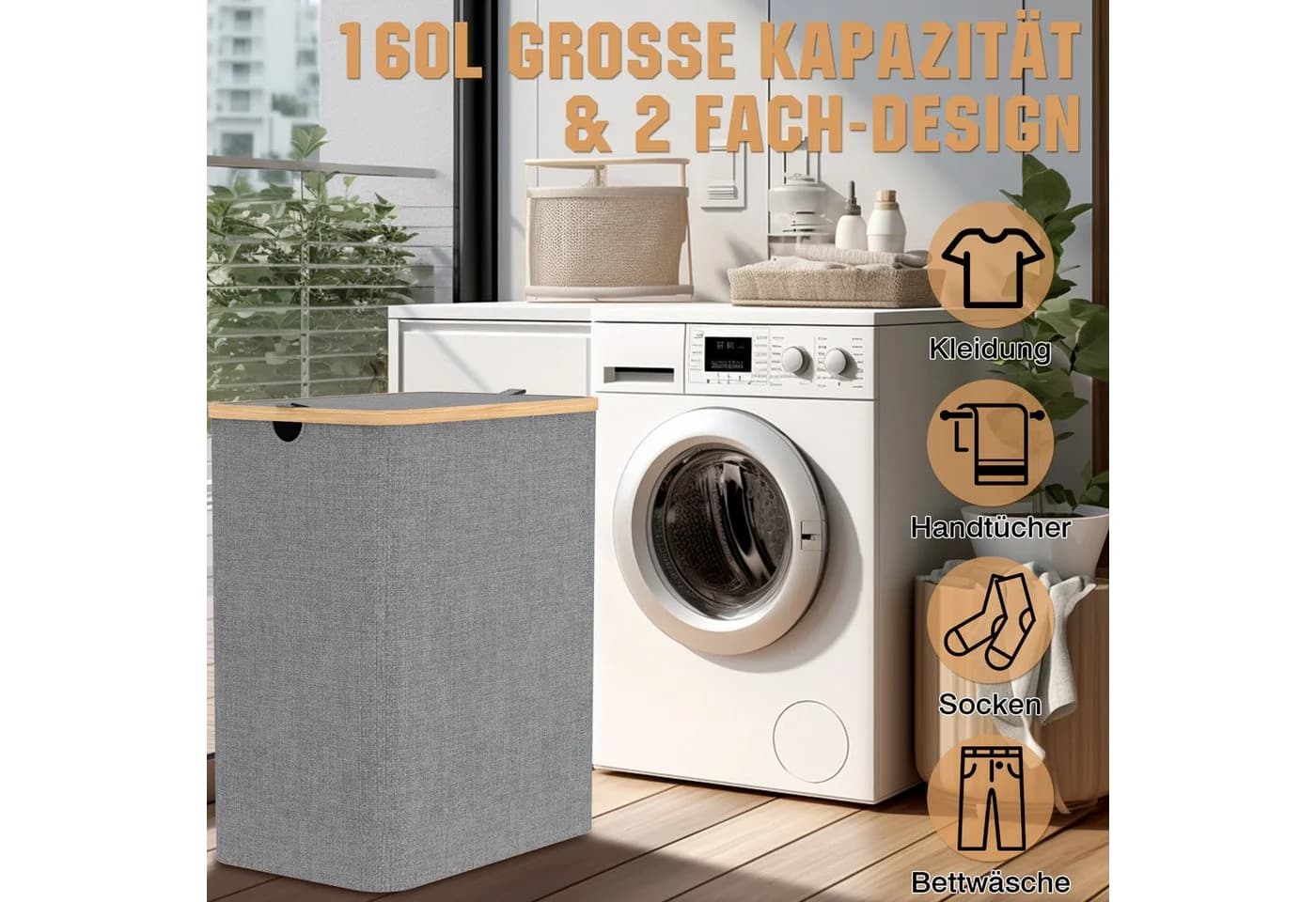skelo Wäschekorb 160L mit 2 Fächern und abnehmbarem Beutel