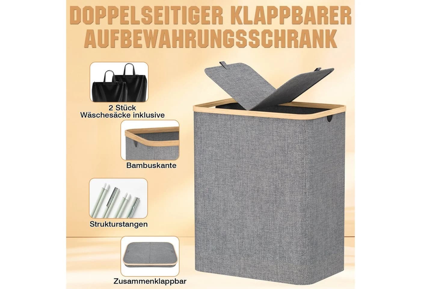 skelo Wäschekorb 160L mit 2 Fächern und abnehmbarem Beutel - Bild 3
