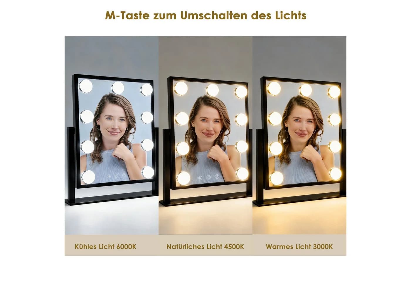skeleton Hollywood-Schminkspiegel mit LED-Beleuchtung und Touch-Steuerung - Bild 3