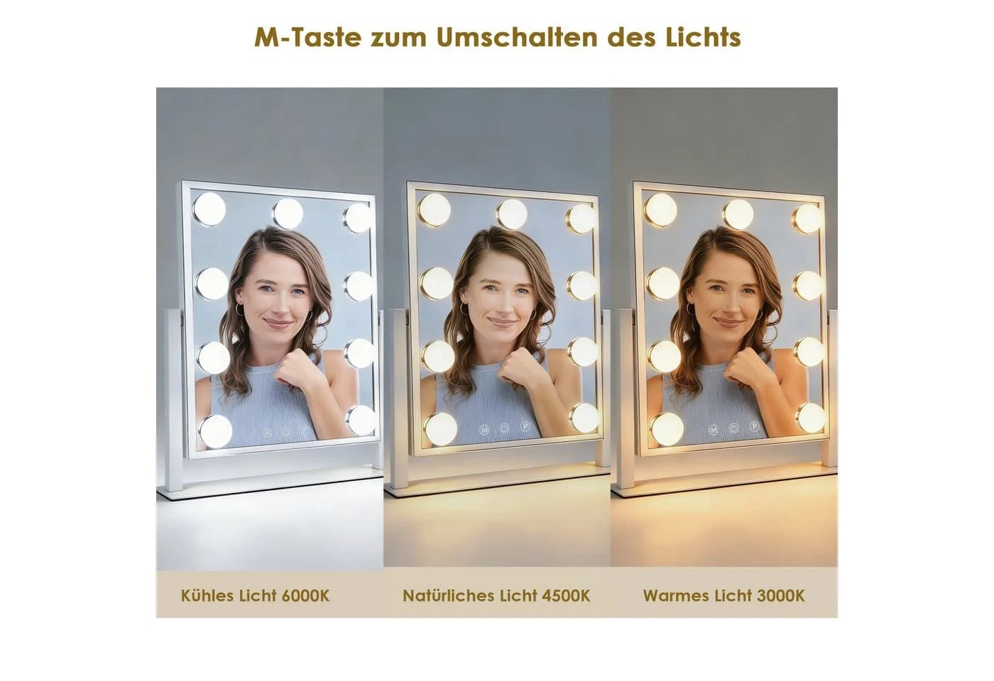 skelo Hollywood Schminkspiegel mit LED-Beleuchtung Weiß/Schwarz - Bild 3