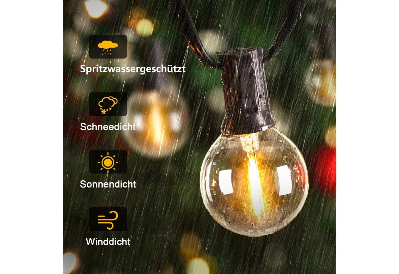 skelo Lichterkette Außen Strom 10/18/30M Dimmbar Schwarz