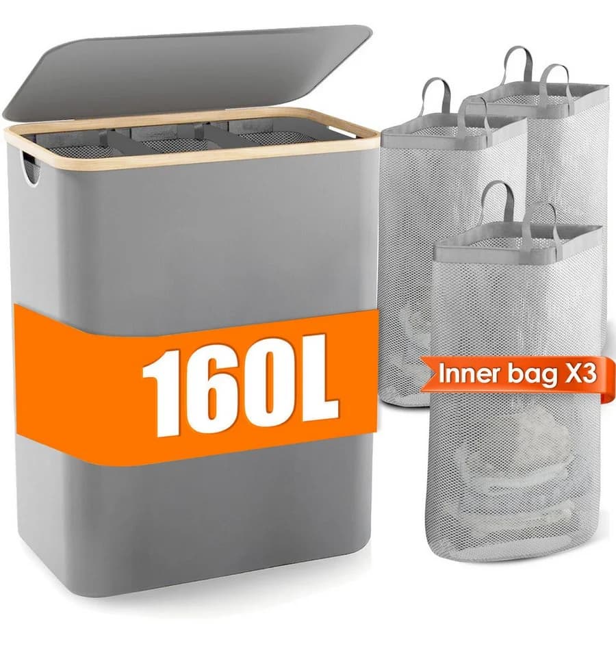 skelo Wäschekorb 3 Fächer 160 L Wäschesammler - Bild 2