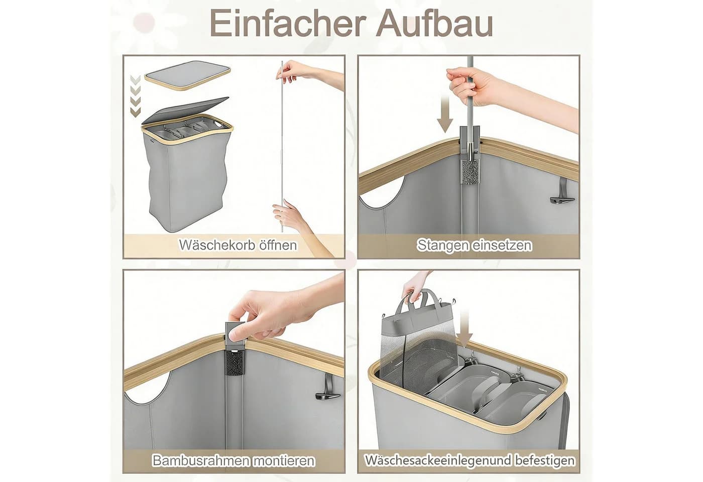 skelo Wäschekorb 3 Fächer 160 L Wäschesammler - Bild 5