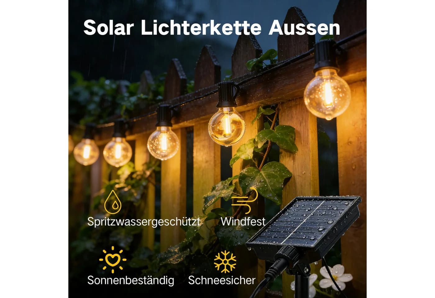 skelo LED Solarlichterkette 15m Dimmbar Warmweiß mit Fernbedienung