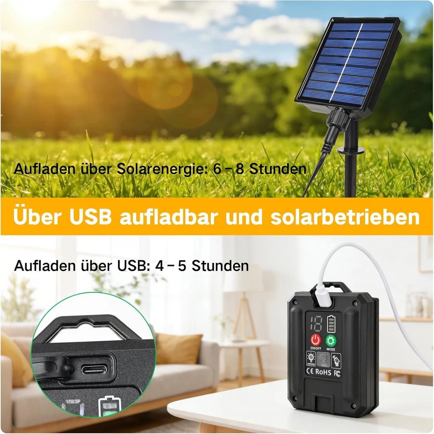 skelo LED Solarlichterkette 15m Dimmbar Warmweiß mit Fernbedienung - Bild 3
